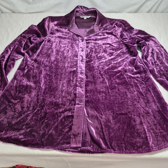 John Mark Women's Shirt Size PS Velvet Long Sleeve Button Tunic Eggplant (27) - Picture 5 of 14